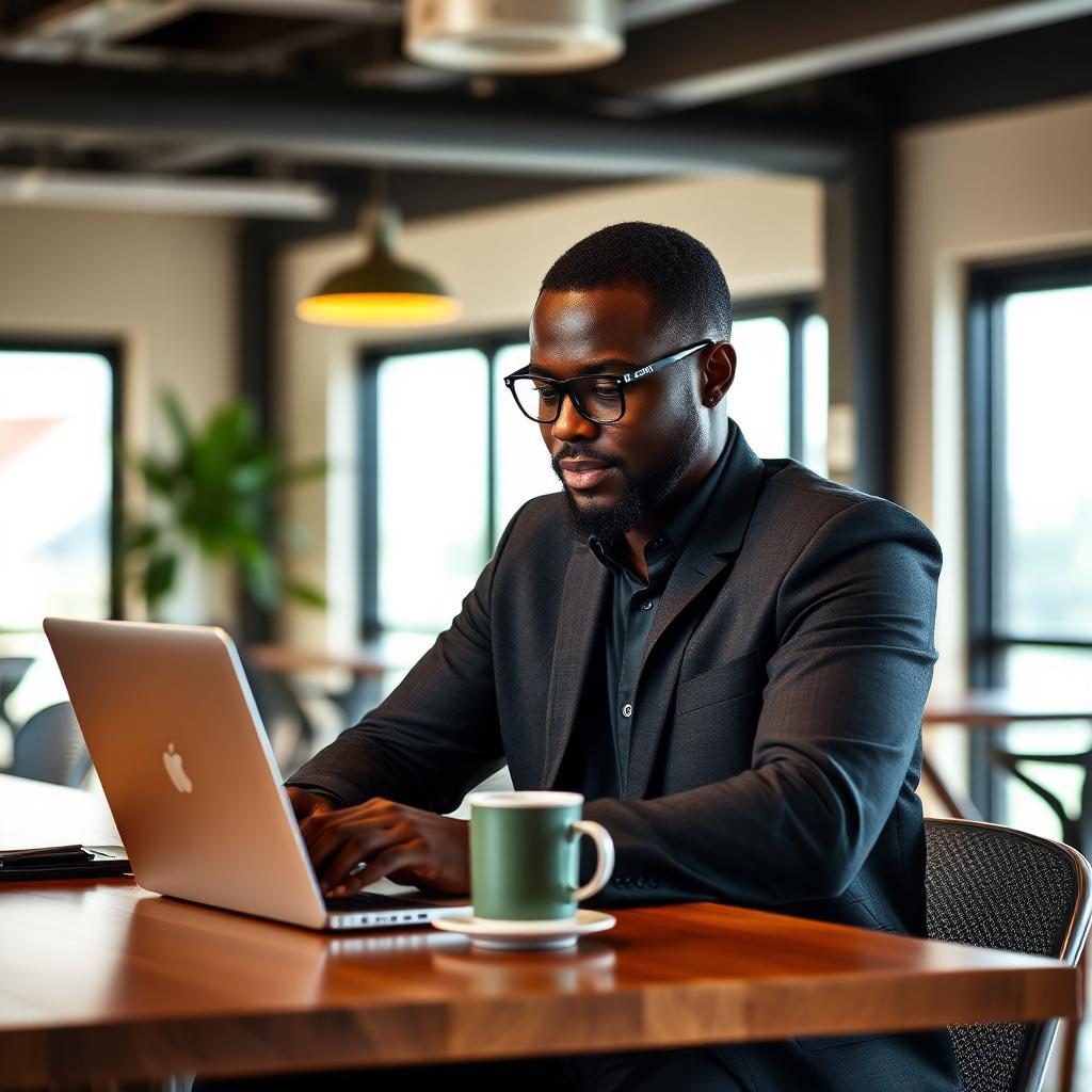Kenyan freelancer working remotely on a laptop